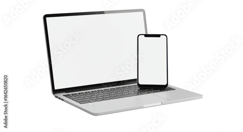 Modern laptop and smartphone mockup isolated on transparent background