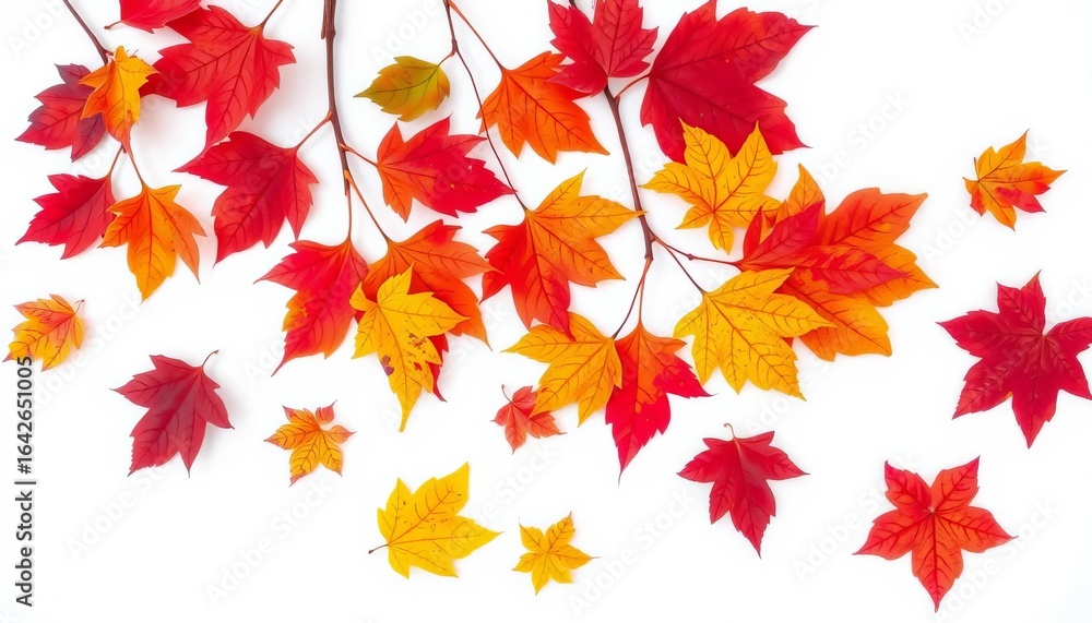Fototapeta premium Vibrant autumn leaves, various colors, isolated on white, fall leaves, dry