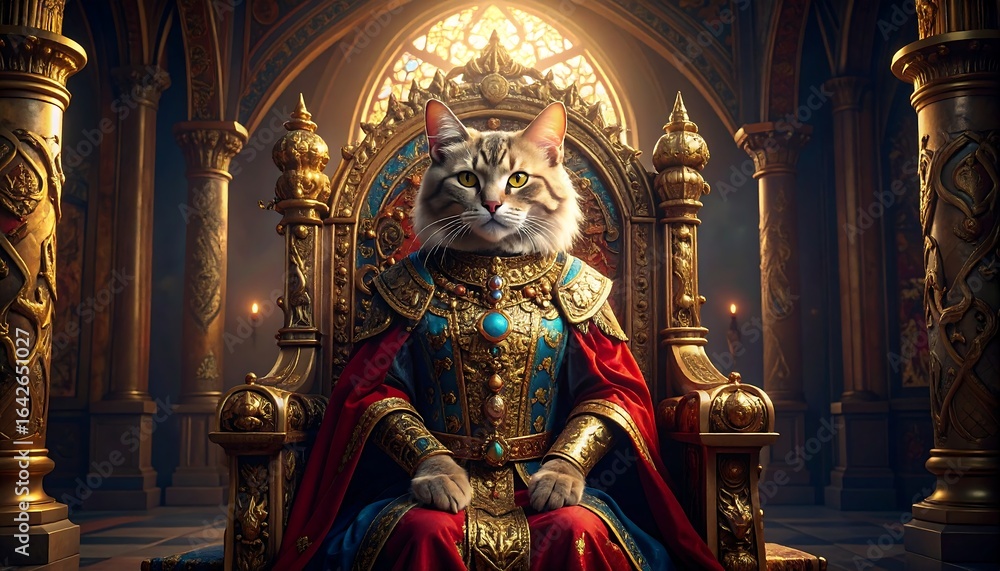 Fototapeta premium Regal cat on ornate throne