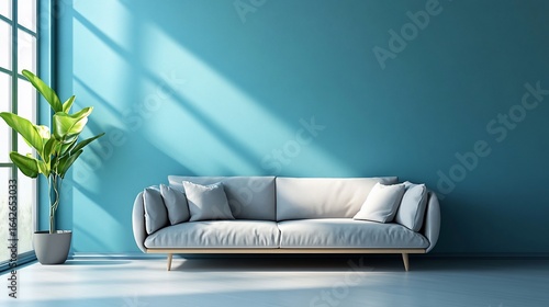 Modern Living Room Interior with a Stylish Couch and Plant Decoration