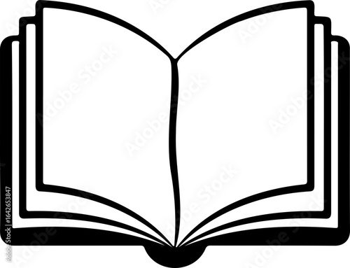 Open book with blank pages and black outline ready for reading and learning information shown here now