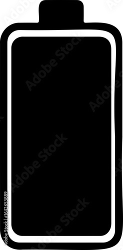 A simplified graphic of a battery with a black fill and a white outline on a white background