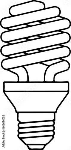 Illustration of a compact fluorescent light bulb with a spiral shape and a standard screw base design