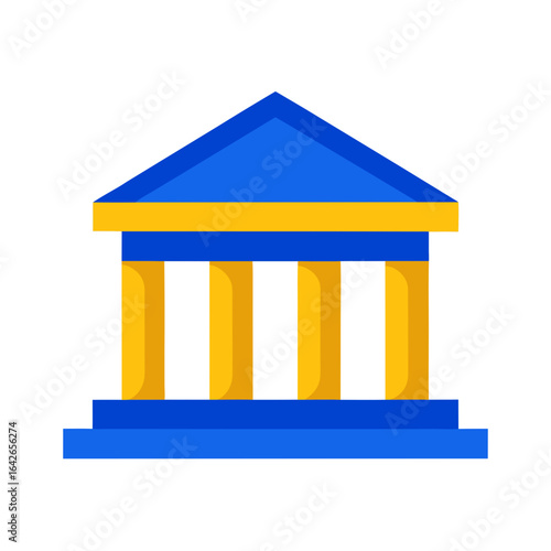 Blue Bank Building with Shining Gold Accents on Transparent Background
