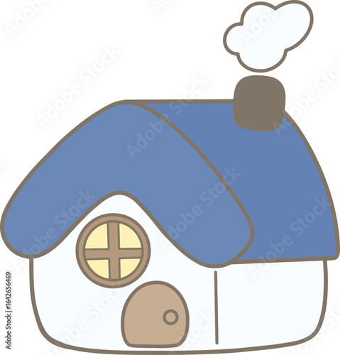 a cartoon house with a chimney and smoke coming out of the roof