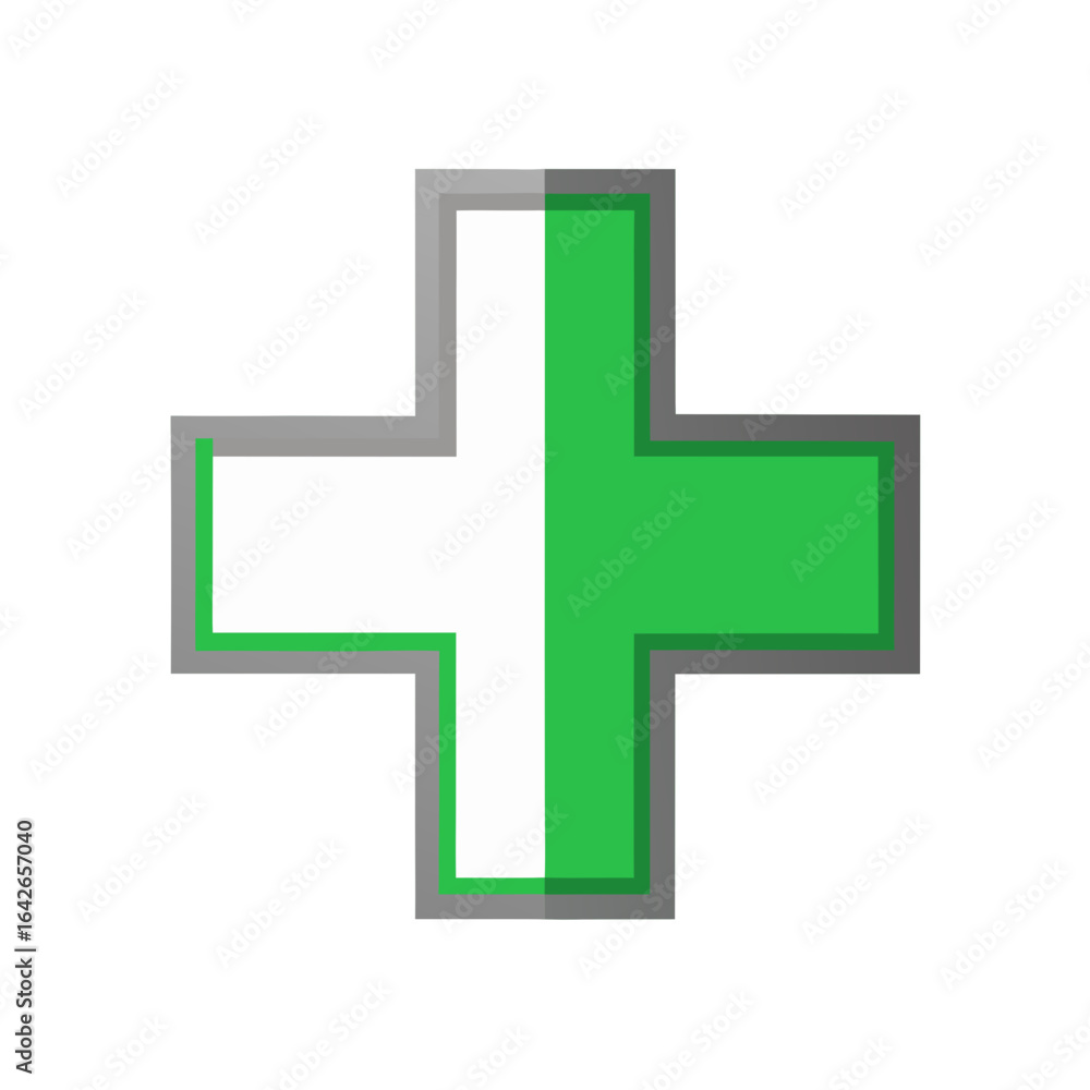 Obraz premium Green Plus Symbol with Silver Frame on Transparent Background