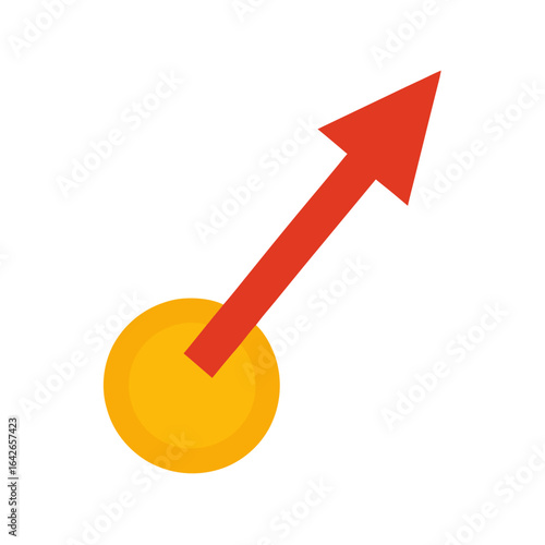 red upward arrow piercing golden coin on transparent background