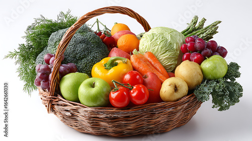 A vibrant basket filled with fresh fruits and vegetables, showcasing healthy eating options