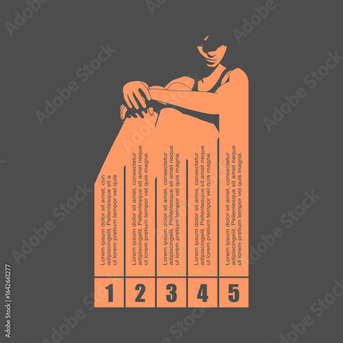 Unhappy woman sitting and hug her knee, thinking about problems. Suffering from break up. Five features or option to select. Infographic for psychological and mental health information visualization.