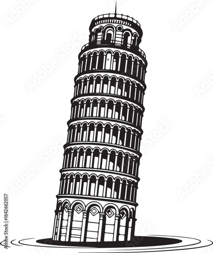 Leaning Tower of Pisa Line Art Classic Landmark in Minimal Black Outline