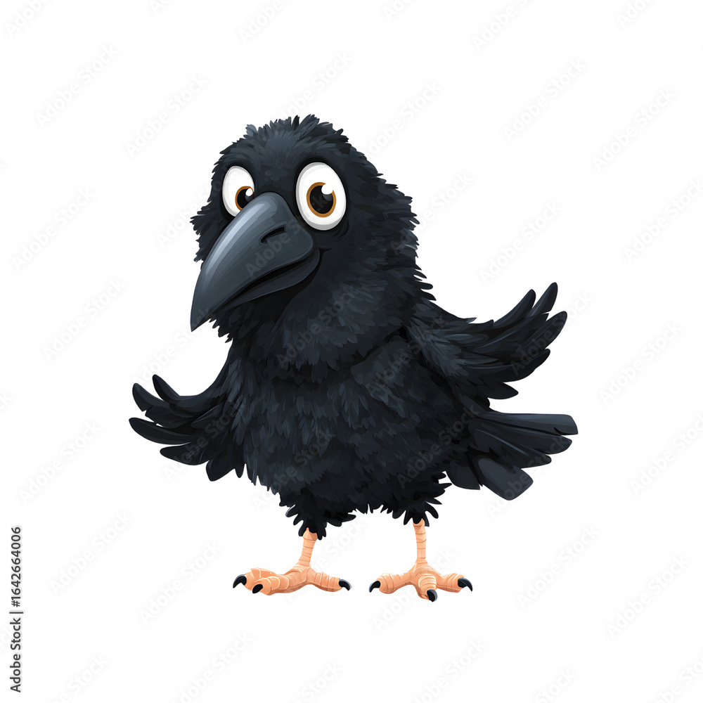 Fototapeta premium Cartoon raven with a spooky design on a transparent background for Halloween.