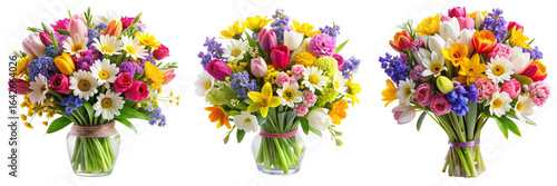 Wallpaper Mural Triple Spring Flower Bouquet Composition, Isolated on Transparent Background, Floral Arrangement, Vase, Tulips, Spring flowers, Bouquet, Floral design Torontodigital.ca