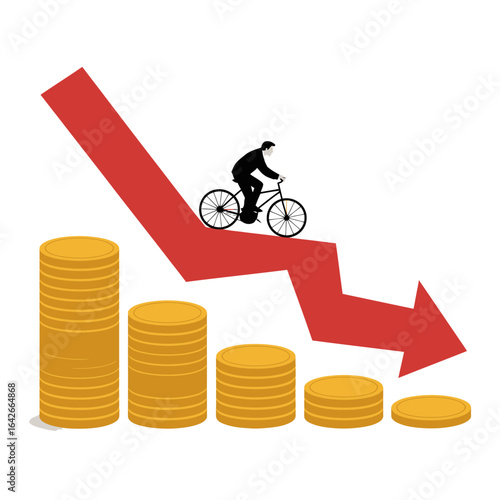 Businessman running up a growing finance graph with an arrow toward success