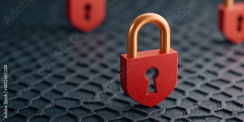 anonymous browsing cybersecurity concept. Red padlock on textured surface symbolizing security and protection.
