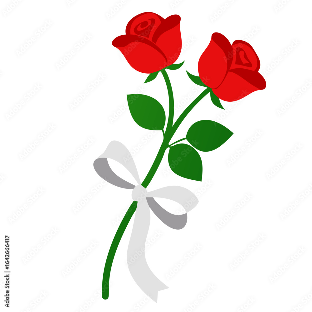 Obraz premium Two red roses tied with a white ribbon on a black background