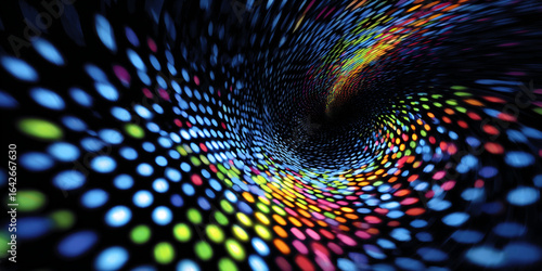 dynamic swirling dot abstract background, motion effect, vibrant multicolor, energetic and modern design, ideal for sports or music visuals