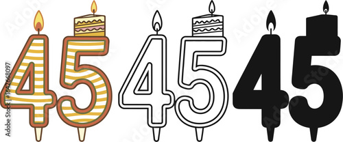 Forty fifth birthday candles cake party celebration vector