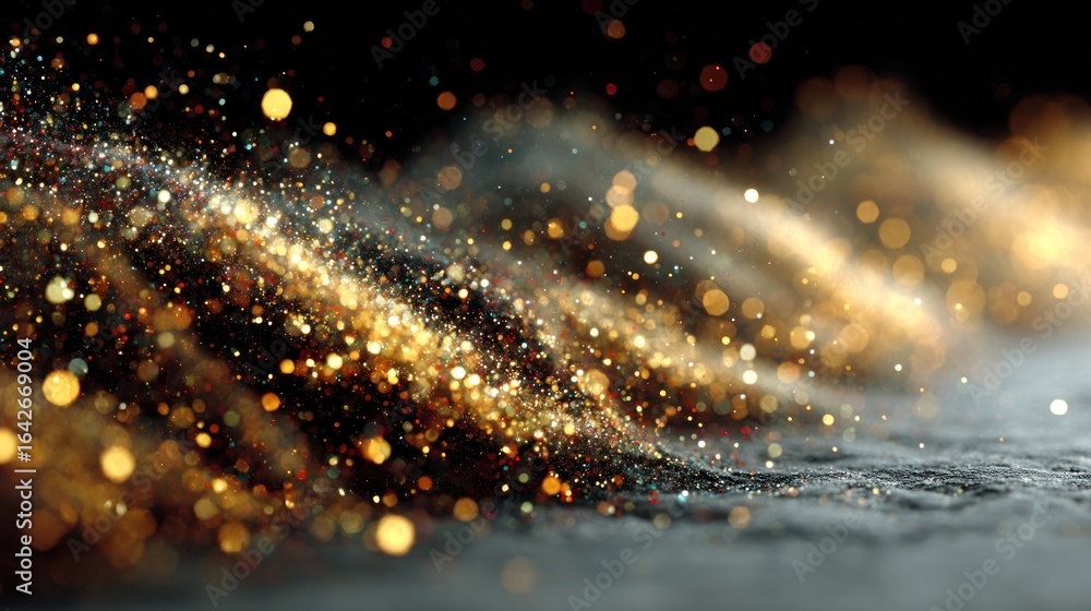 Naklejka premium Abstract Golden Glitter Texture Background, Sparkling Dust and Shimmering Lights