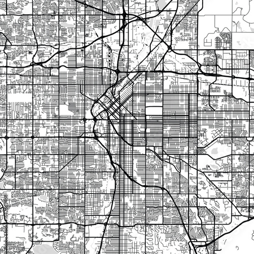 Denver City Map Art Print Sleek Linework Urban Grid Wall Decors in Refined Monochrome, Minimalist Blueprints in the White and Black Style.                                          