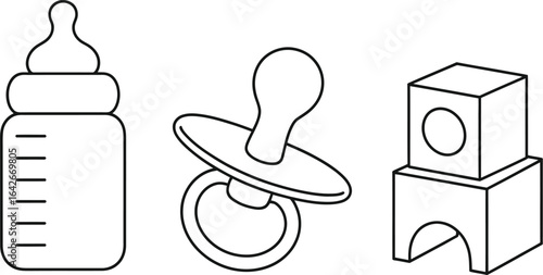 Baby bottle pacifier blocks infant newborn toddler items vector