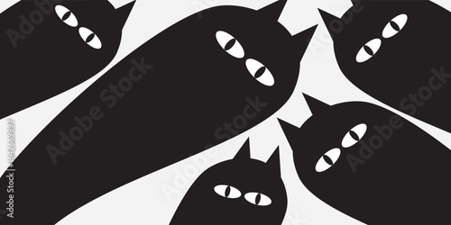 White background and several images of curved black cats