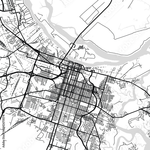 Savannah City Map Art Print Sleek Linework Urban Grid Modern Blueprint Wall Decor Refined Monochrome Wall Decals White and Black Geometric Street Layouts Neutral Cartographic Aesthetics