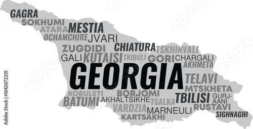 Georgia Map with Major Cities, Towns, and Landmarks – Detailed Typography Vector