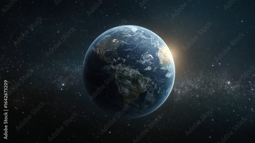 Fototapeta premium Stunning Earth View in Space with Starry Background and Twilight Glow