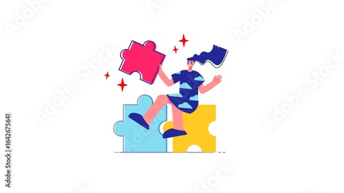 Illustration of Person Holding a Puzzle Piece in a Creative Composition