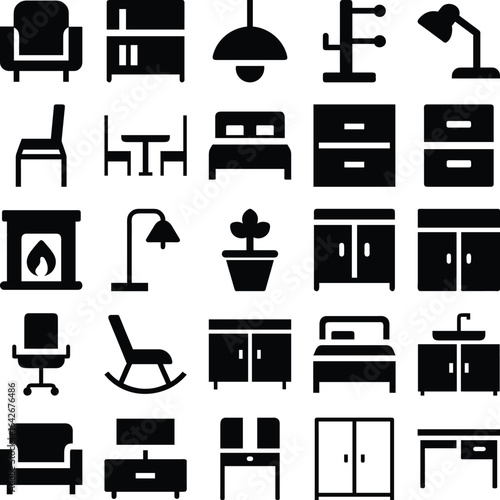 Home Furniture Icon Set, Vector Illustration