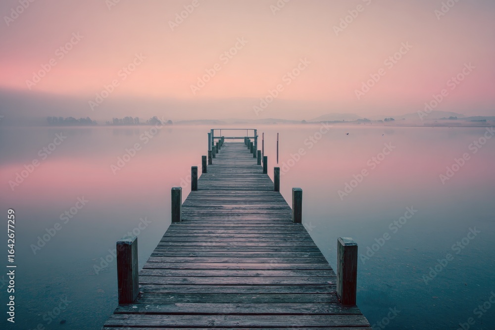 Naklejka premium Tranquil wooden pier at dawn