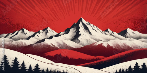 Snow-covered mountain peaks under a clear winter sky