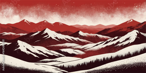 A breathtaking winter landscape with snow-covered mountain peaks under a vibrant blue sky