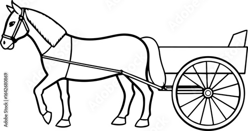 Horse cart black outline vector and illustration, coloring book page