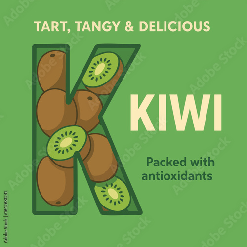 Delicious Kiwi Fruit Letter K Illustration.