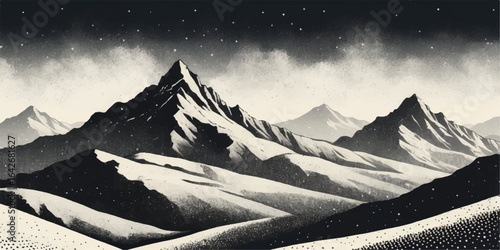 White winter mountain peaks under a clear blue sky offer a panoramic view of the cold, snowy alpine landscape
