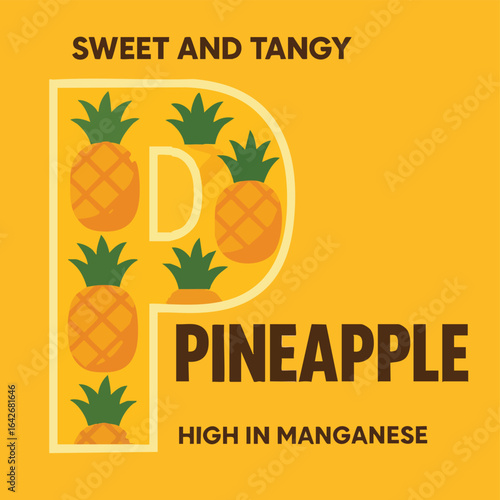 Pineapple Illustration with Letter P Design.