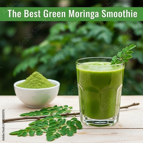 The best green moringa smoothie with powder and fresh leaves