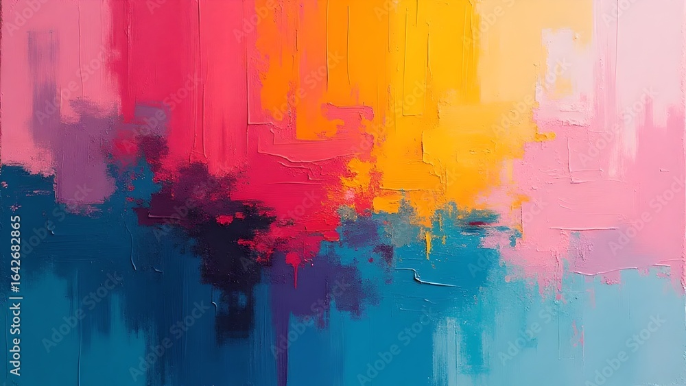 Fototapeta premium Colorful Abstract Oil Painting with Pink, Yellow and Blue Brushstrokes