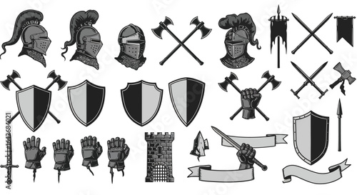 Medieval Knight Set with Vector, Elements, and Heraldry.