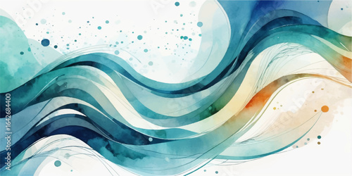 Abstract blue water waves and flowing lines create a serene vector art design for a light-filled ocean backdrop