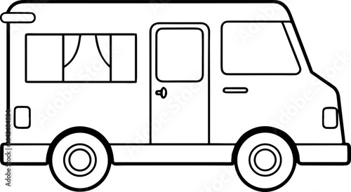 Ice cream truck black outline vector and illustration, coloring book page