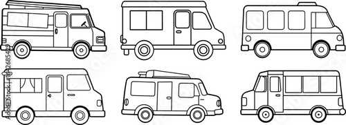 Set of Ice cream truck black outline vector and illustration, coloring book page