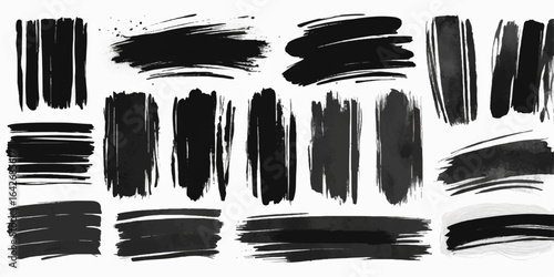 Set of hand drawn ink and paint splashes with brushes and colorful artistic strokes