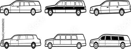 Set of Limousine outline vector illustration, line art