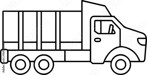 Livestock truck black outline vector and illustration, coloring book page