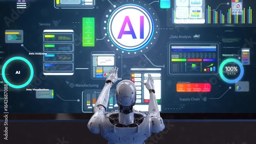 Wallpaper Mural Ai technology with 3d rendering humanoid robot with hud graphic interface 4k footage Torontodigital.ca