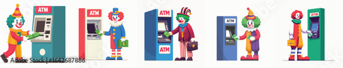 clown vector taking money from atm