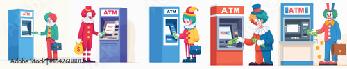 clown vector taking money from atm