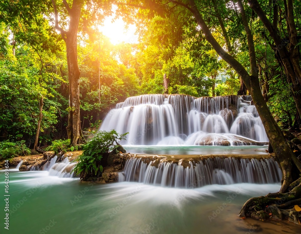 Obraz premium Waterfall in lush tropical forest